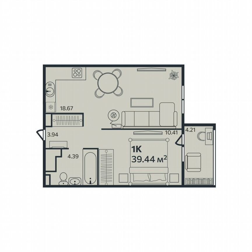 1-к. квартира, 39,4 м², 3/9 эт.