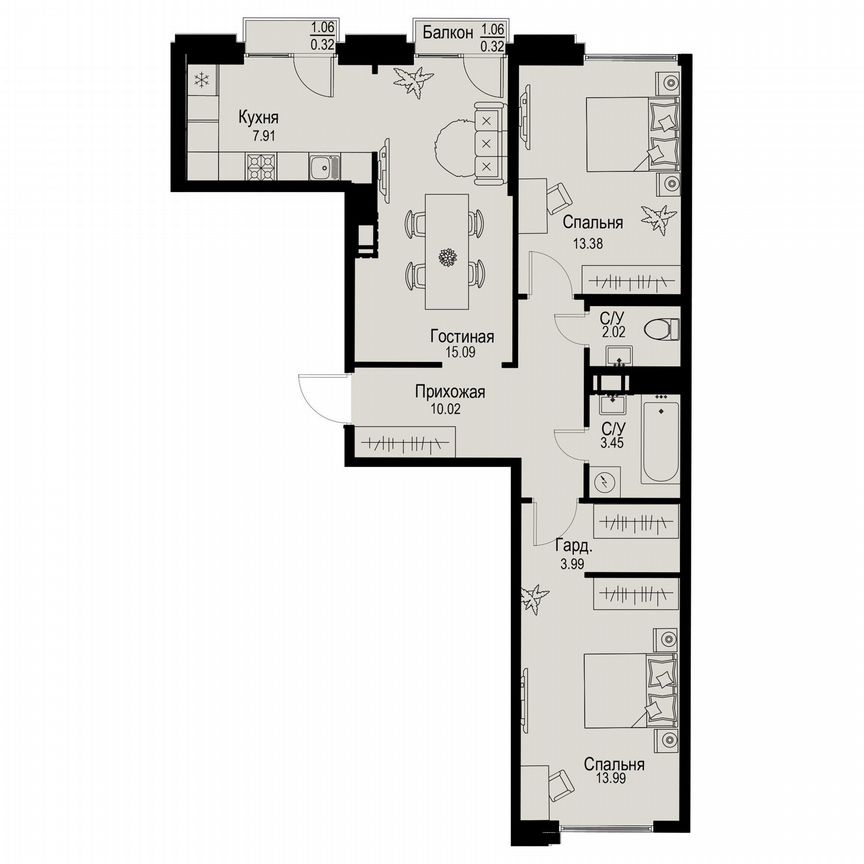 3-к. квартира, 70,5 м², 3/6 эт.