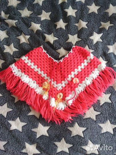 Пончо-накидка,для девочки, ручная вязка