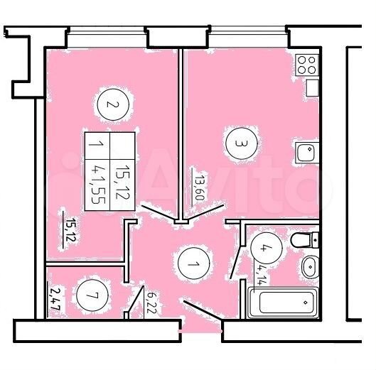 1-к. квартира, 41,5 м², 2/8 эт.