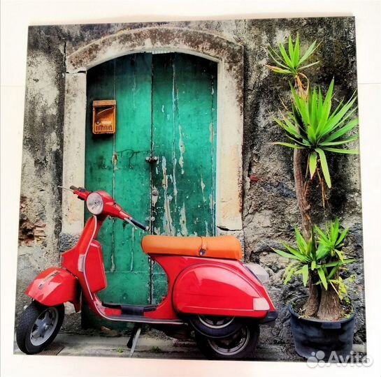 Картина постер на стекле Красный скутер