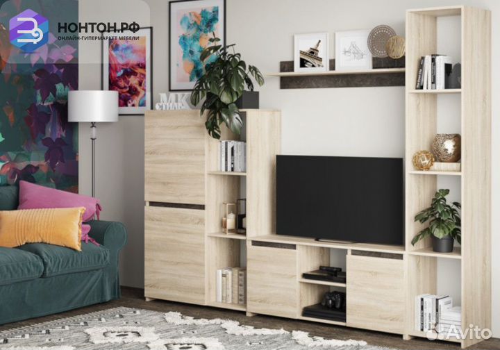 Стенка Милано-5 дуб сонома светлый / ателье темное