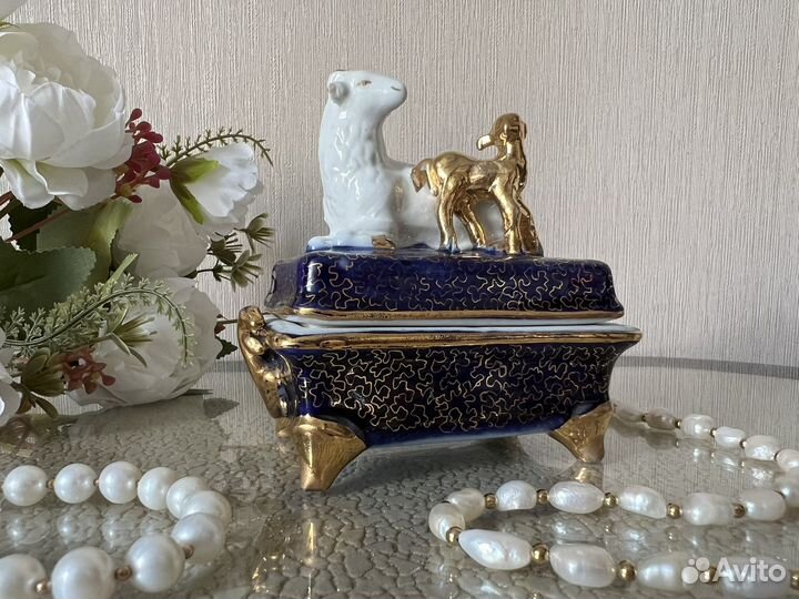 Шкатулка овечка с ягненком Дулево 1956 год СССР