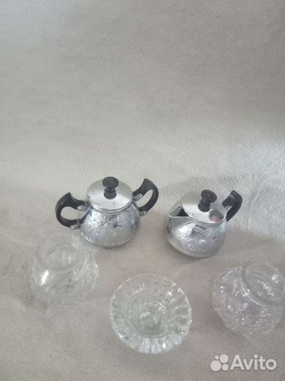 Сервиз чайный мельхиор, вазочки и подсвечник