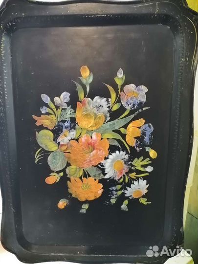 Большой Поднос расписной старинный