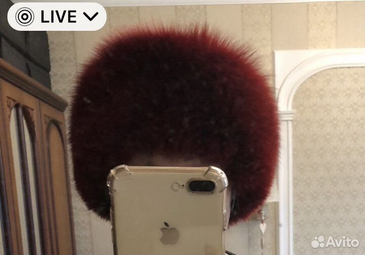 Шапка натуральный песец, красная