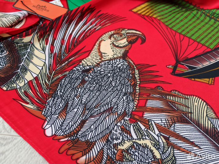 Платок Шаль Hermes Красный Шелк