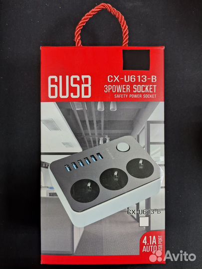 Сетевой фильтр SX-U613-B, 1,6м, 3 sokets+6USB port