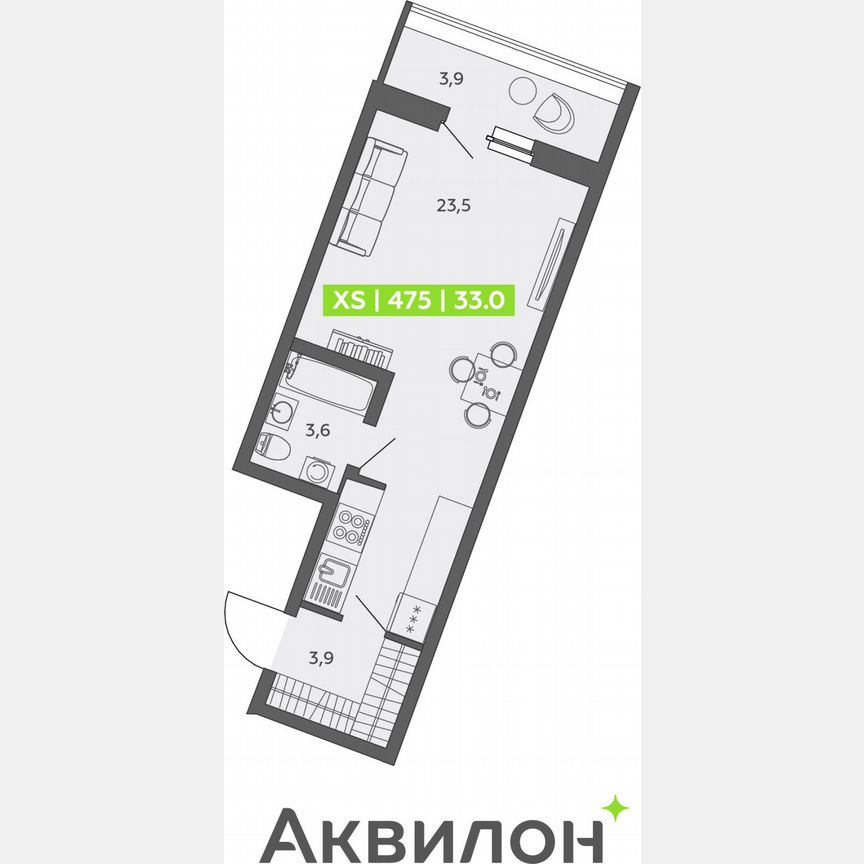 Квартира-студия, 33 м², 1/13 эт.