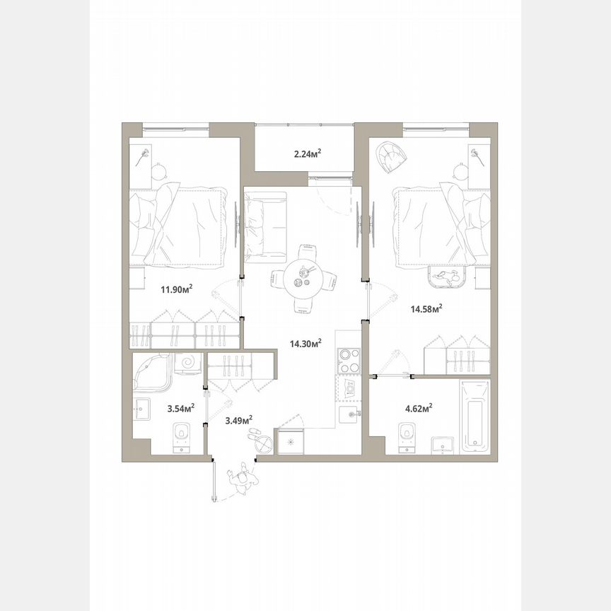 2-к. квартира, 53,1 м², 2/12 эт.
