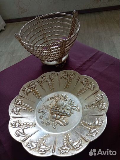 Вазочка-конфетница и тарелочка из мягкого металла