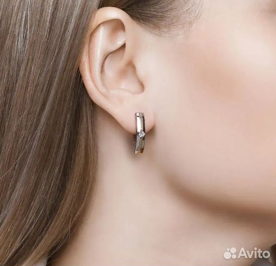 Серьги из золочёного серебра 925 с бриллиантами