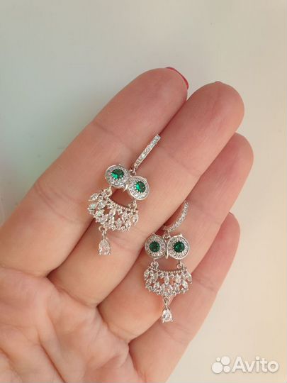 Серьги совы с цирконами
