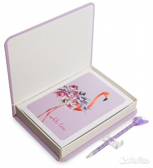 Блокнот с ручкой Фламинго в коробке с замком A2154538