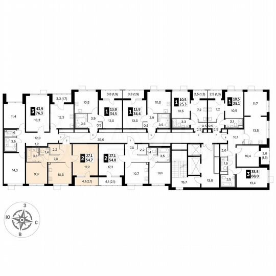 2-к. квартира, 54,7 м², 20/24 эт.
