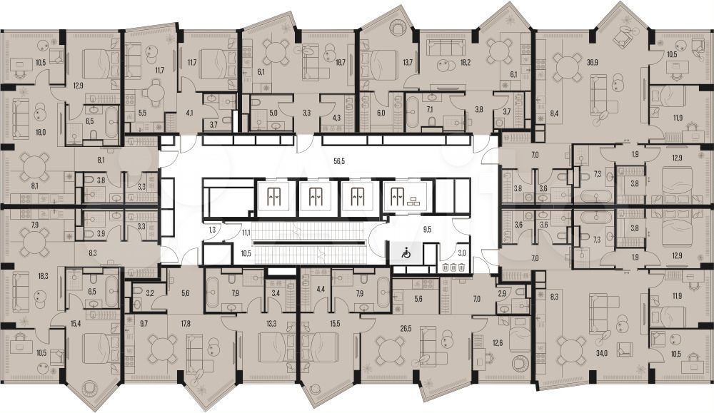 2-к. квартира, 60,9 м², 19/39 эт.