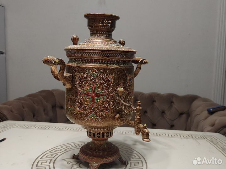 Тульский самовар, расписанный точечная роспись