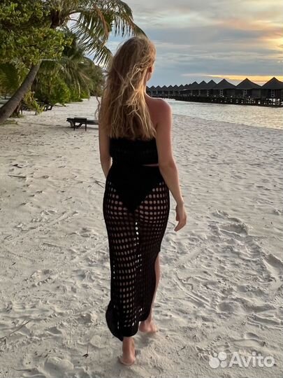 Комплект юбка и топ вязанный сетка черный 42-44
