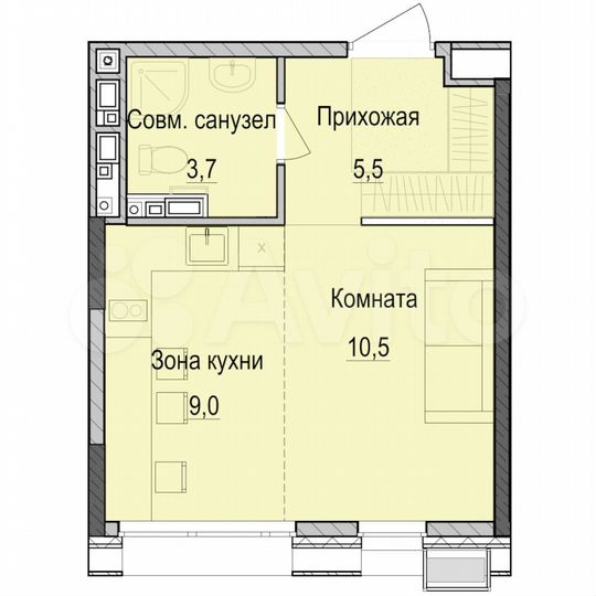 Квартира-студия, 28,7 м², 6/18 эт.