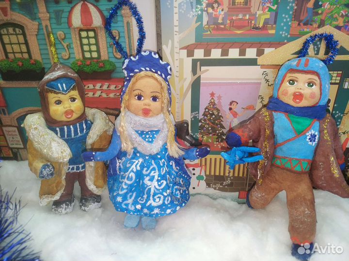 Ватные елочные игрушки новые ручной работы