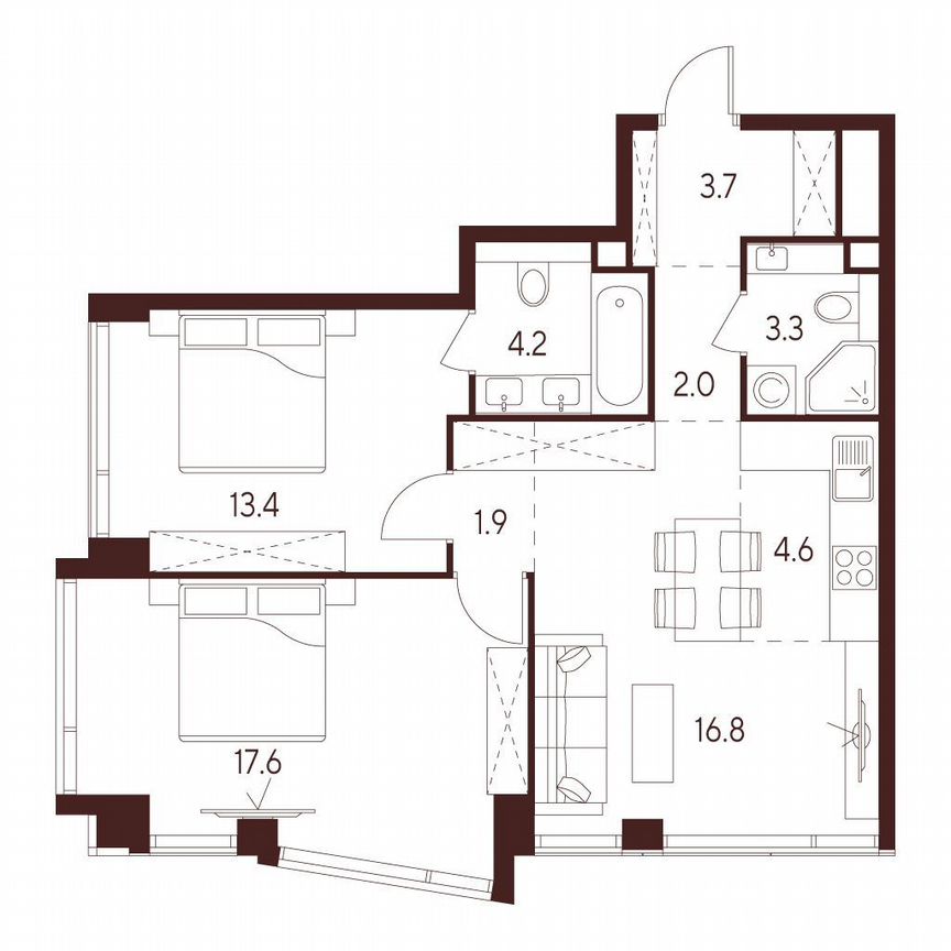 2-к. квартира, 67,5 м², 19/23 эт.
