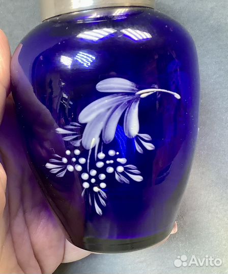 Чайница с ручной росписью. Кобальтовое стекло