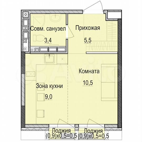 Квартира-студия, 29,4 м², 13/18 эт.
