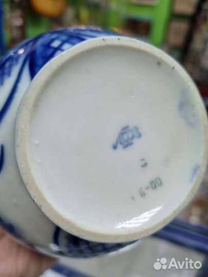 Ваза 16,7 см, Синий Узор, лфз СССР, Городец