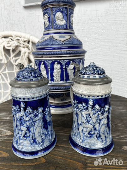 Кувшин пивной J.W. Remy с двумя кружками. Германия