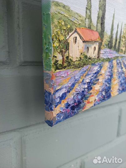 Пейзаж маслом с лавандой картина Прованс цветы дом