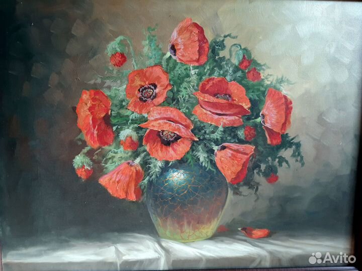 Роскошный Натюрморт с маками и вазой. Европа