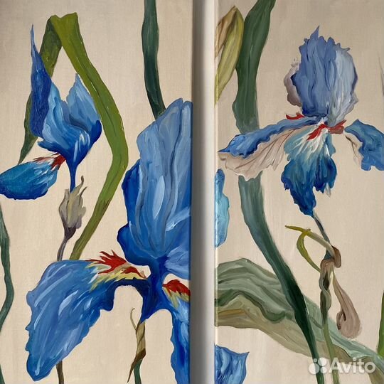 Картины маслом, диптих ирисы