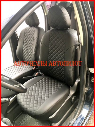 Чехлы Автопилот Nissan Note из экокожи чёрные Ромб