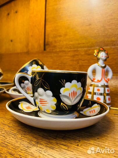 Чайная пара СССР Хлопок на черном Вербилки