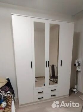 Шкаф четырёхстворчатый с ящиками Белый