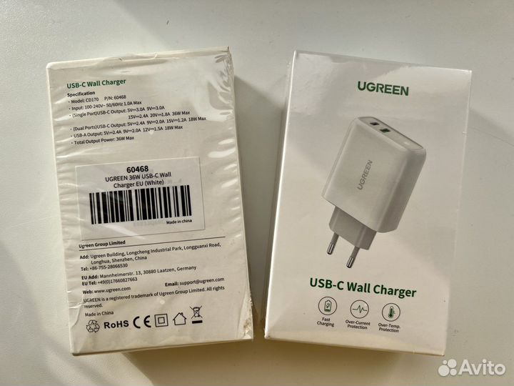 Сетевой адаптер Ugreen CD170 36W USB-C USB-А