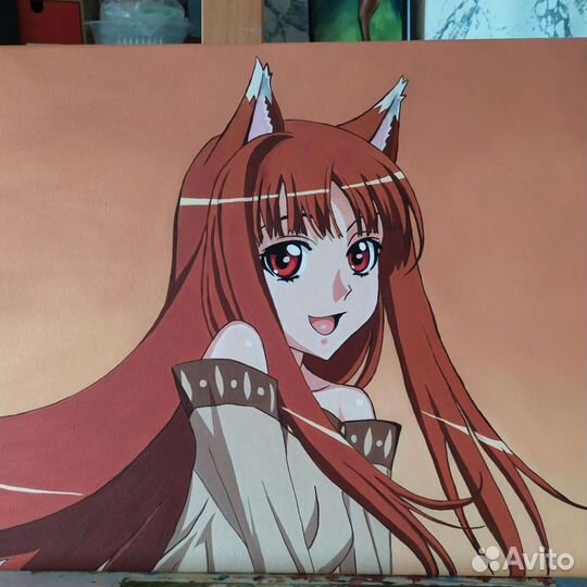Картина маслом Аниме на Заказ Девушка Волчица