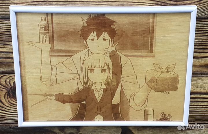 Картина на дереве для любителей аниме формат А4