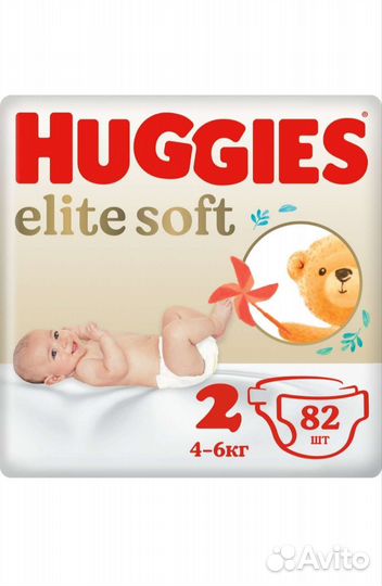Подгузники huggies elite soft 2, 82шт