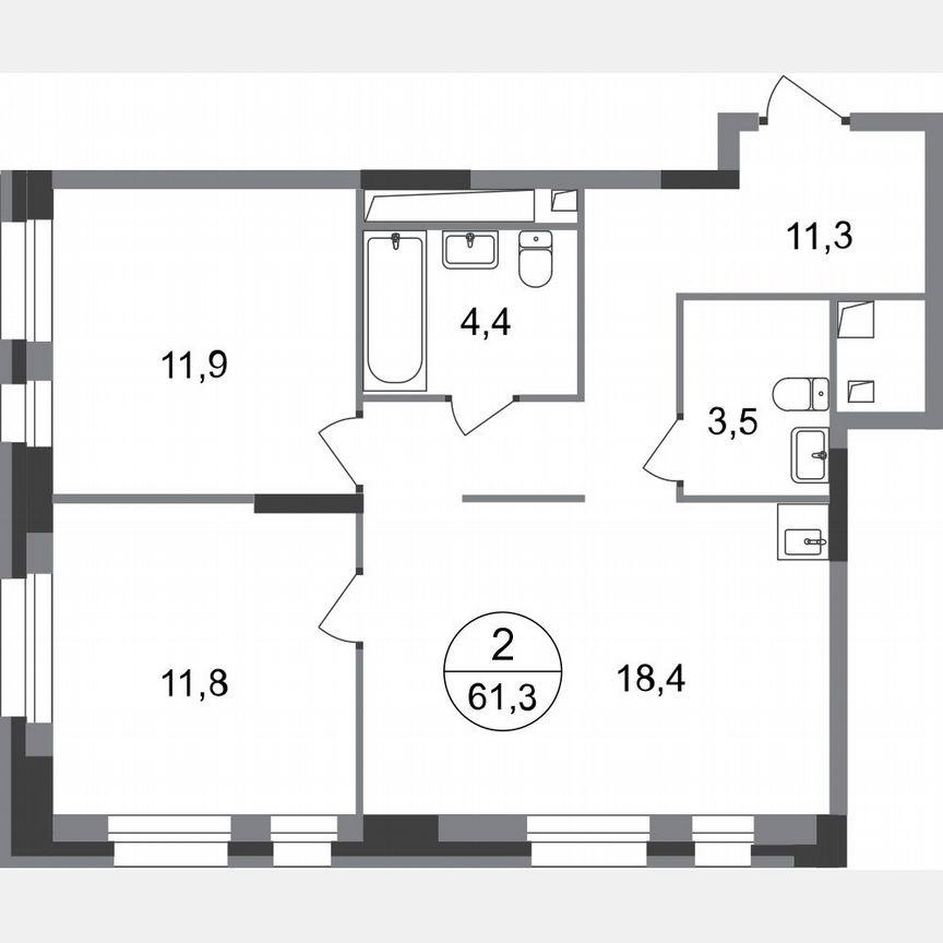 2-к. квартира, 61,3 м², 17/20 эт.