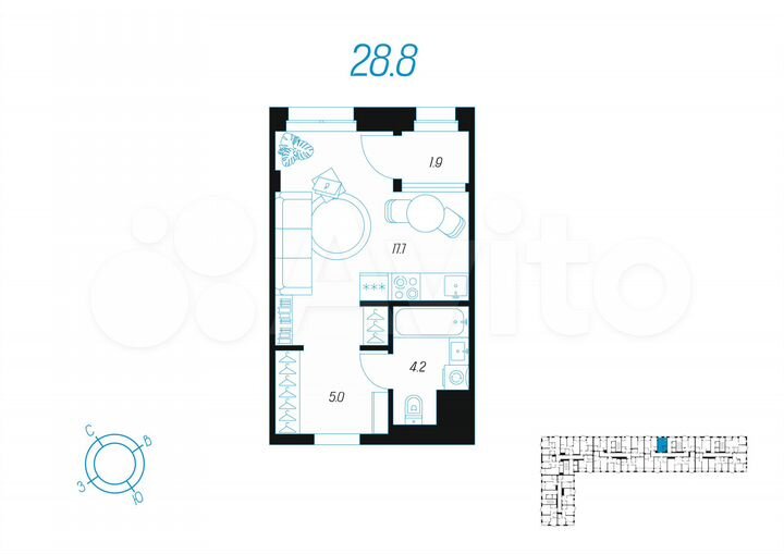 1-к. квартира, 28,8 м², 7/24 эт.