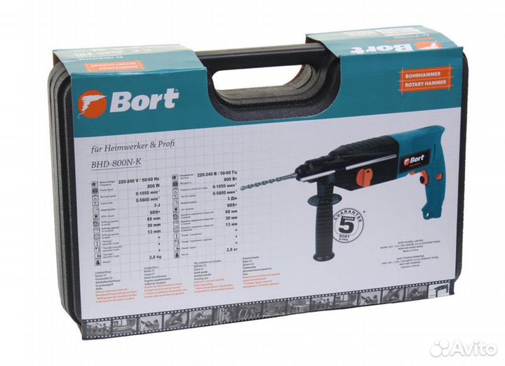 Перфоратор 800Вт 3Дж (кейс, набор буров) bort