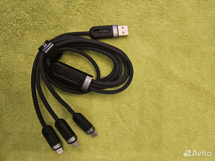 Кабель для зарядки 3 в 1 USB 65Вт