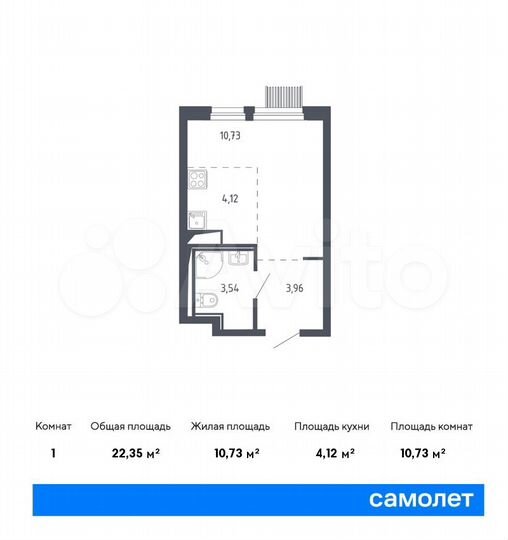 Квартира-студия, 22,4 м², 15/17 эт.