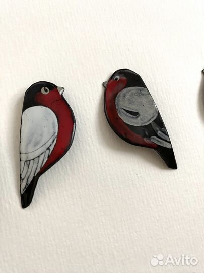 Брошь, горячая эмаль, снегирь