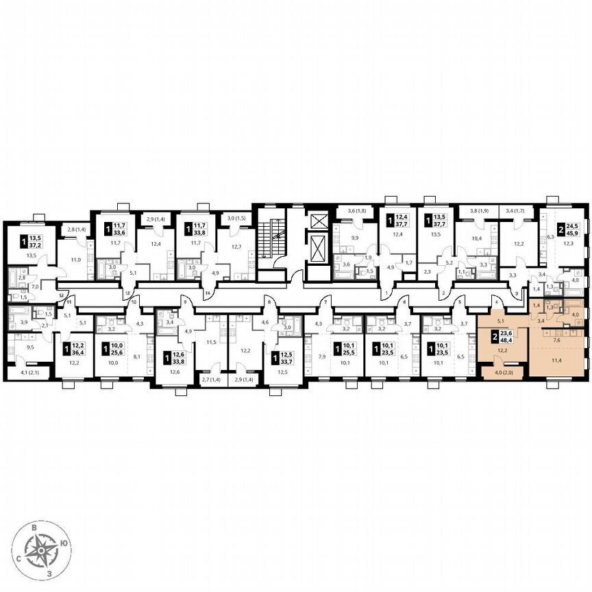1-к. квартира, 48,4 м², 17/17 эт.