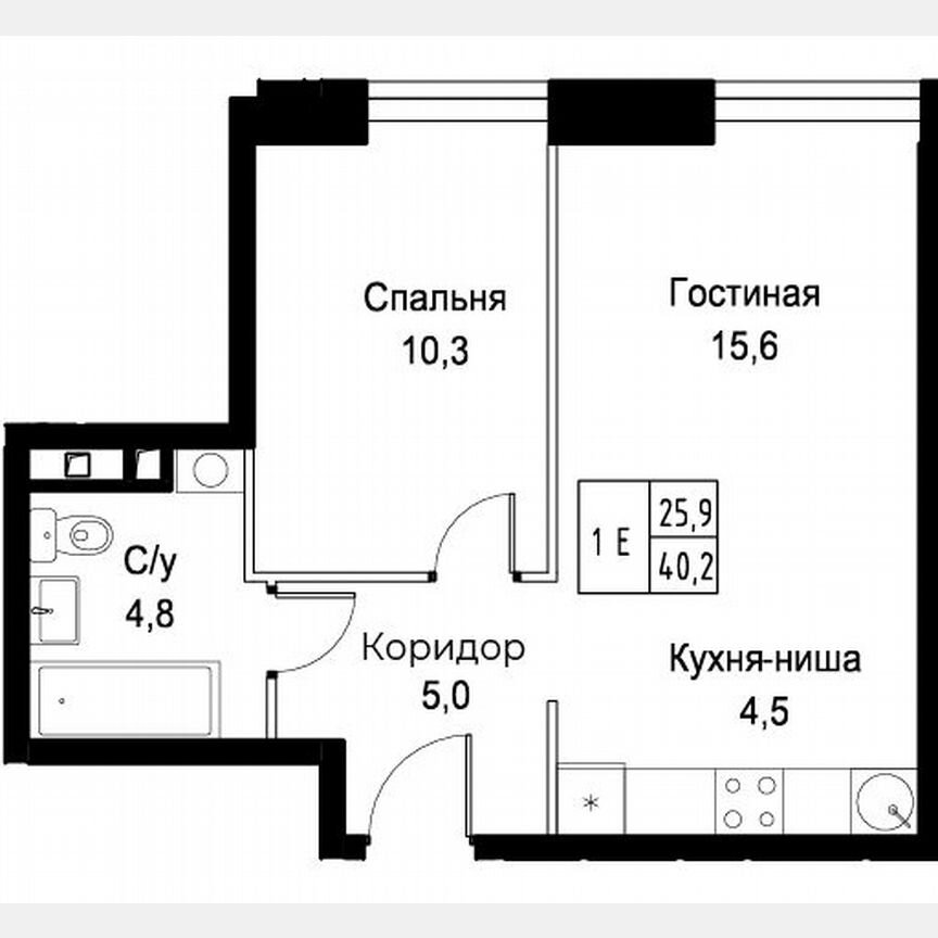 1-к. апартаменты, 40,2 м², 3/30 эт.
