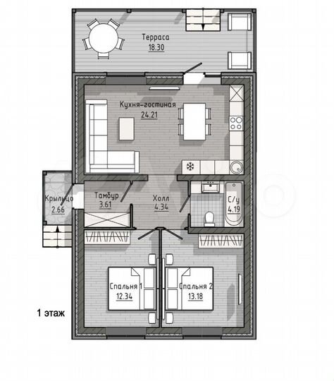 Коттедж 80 м² на участке 15 сот.