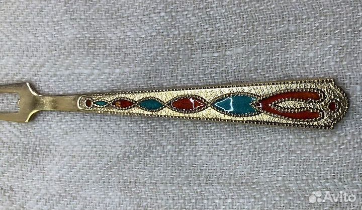 Вилочка для лимона, серебро, эмаль, позолота, СССР