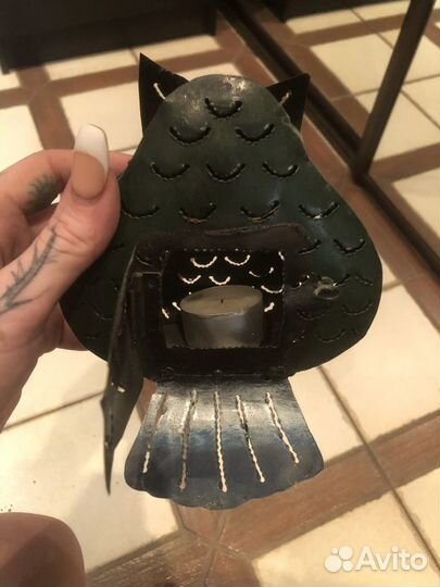 Сова металлическая подсвечник ночник